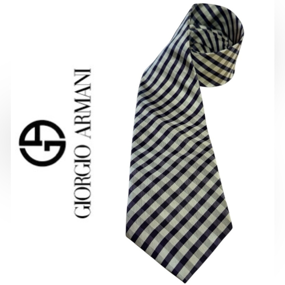Giorgio Armani 100% Silk Tie Purple Cream/Light Yellow Tone luxury